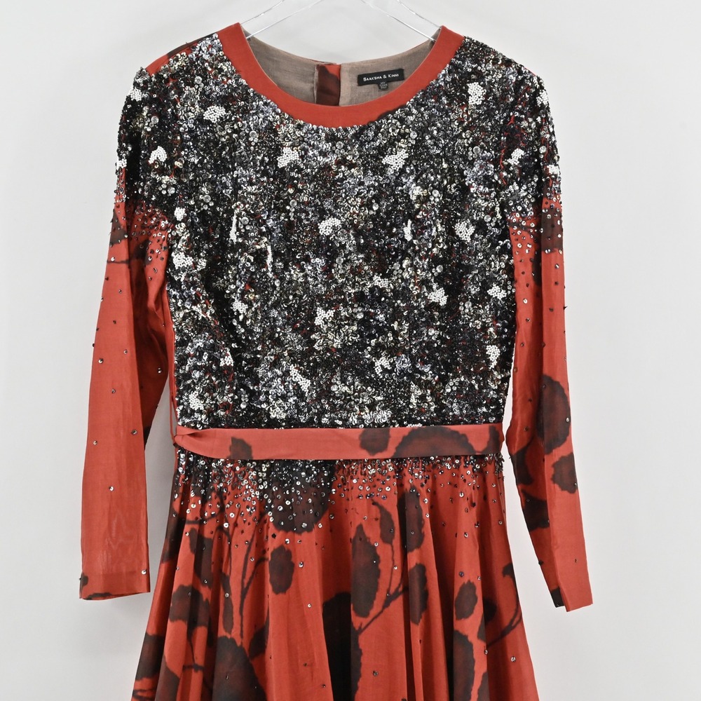 Saaksha Kinni Beaded Floral Maxi Dress Womens S Gown Black Sequin Elegant Formal - Picture 10 of 13